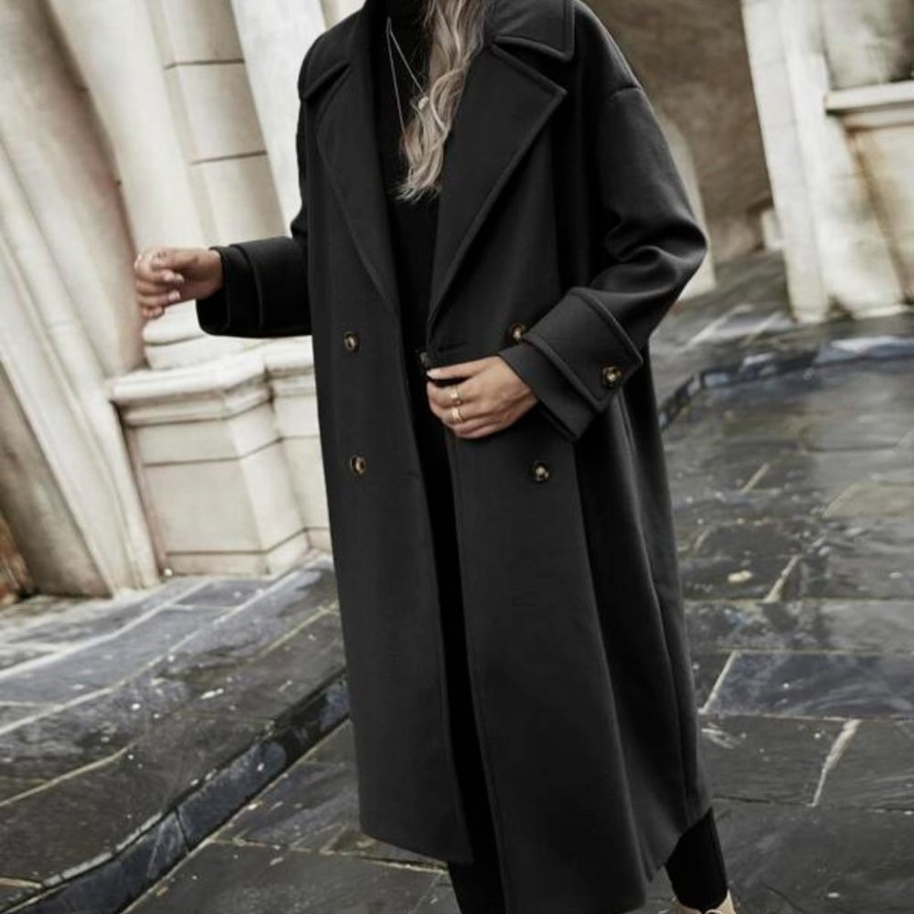Lapel Collar Double Breasted Coat - Picture 8 of 8